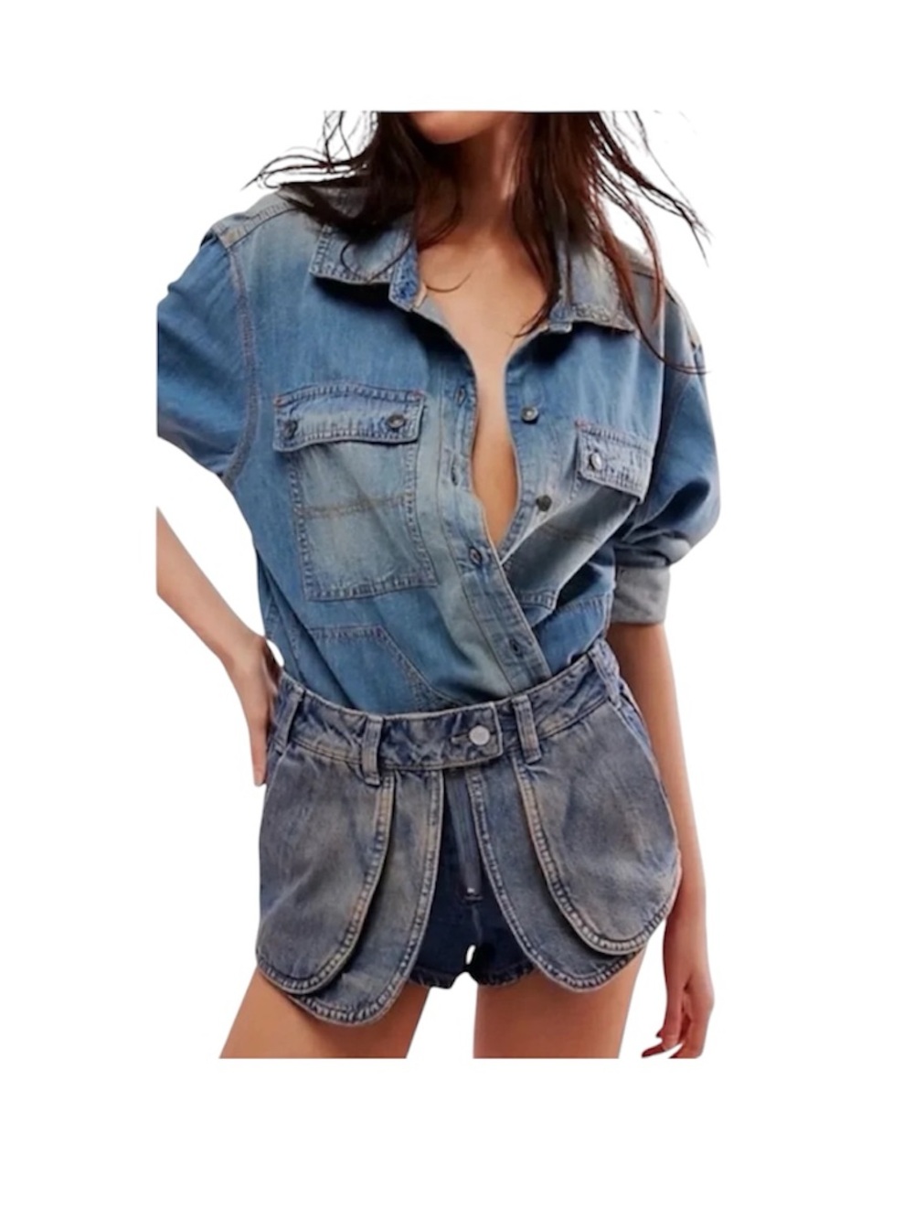 NWOT Free People We the Free Prince Street Denim Micro Shorts Overlay Size 31